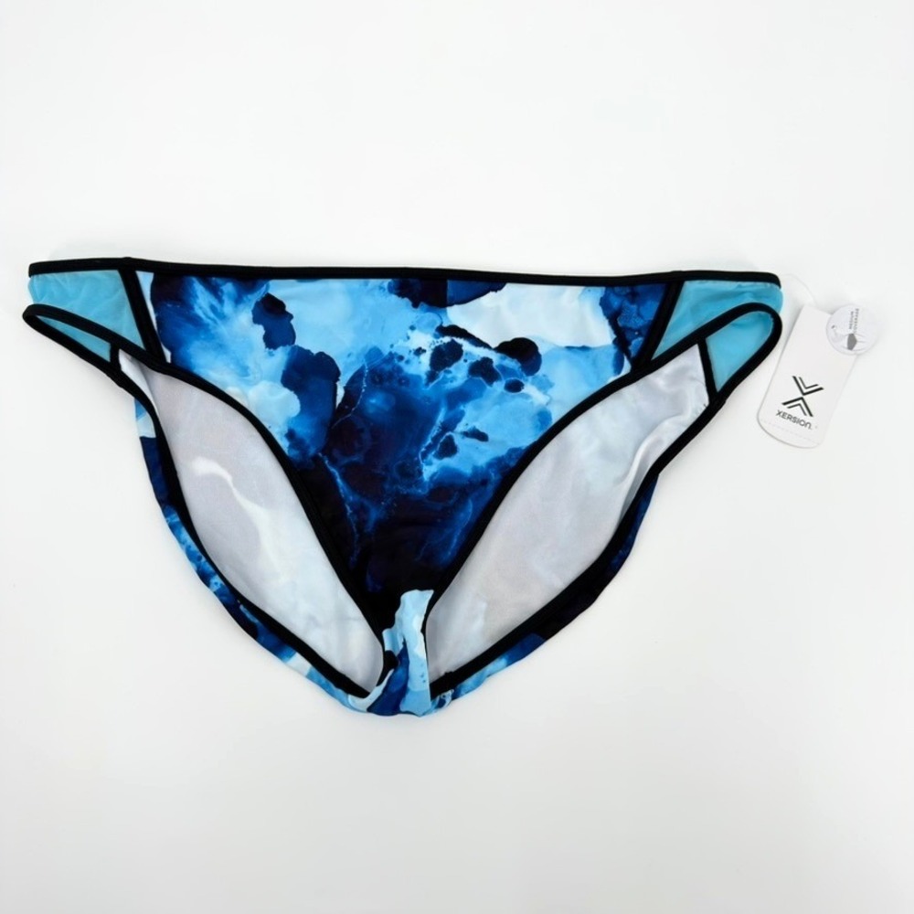 Xersion Womens XXL Pool Blue Haze Mesh Insert Hipster Bikini Bottoms NEW